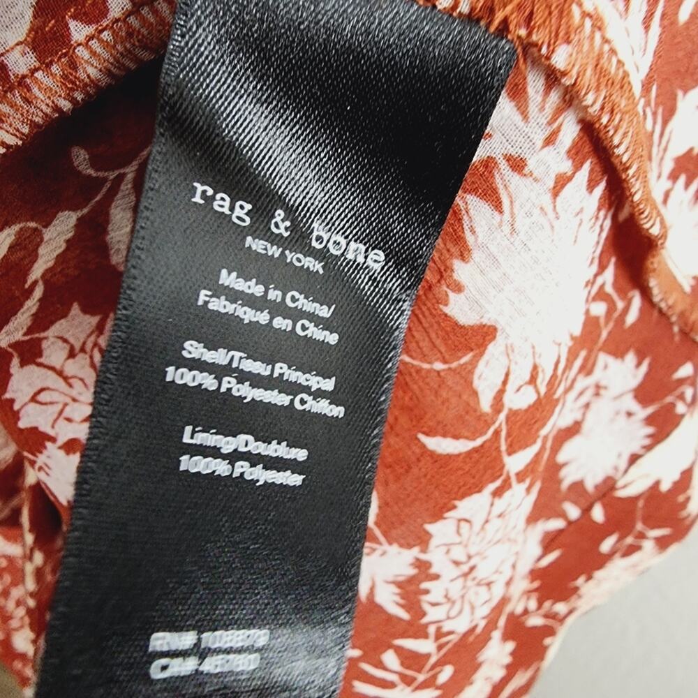 Rag & Bone Elysse Sheer Floral Midi Chiffon Dress Orange Boho Resort Wear XS - Picture 10 of 13